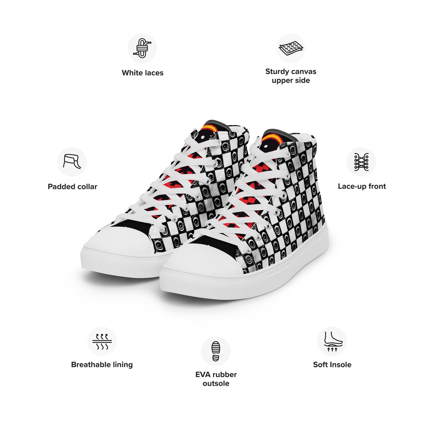 Checkered Eyez Men’s high top canvas shoes