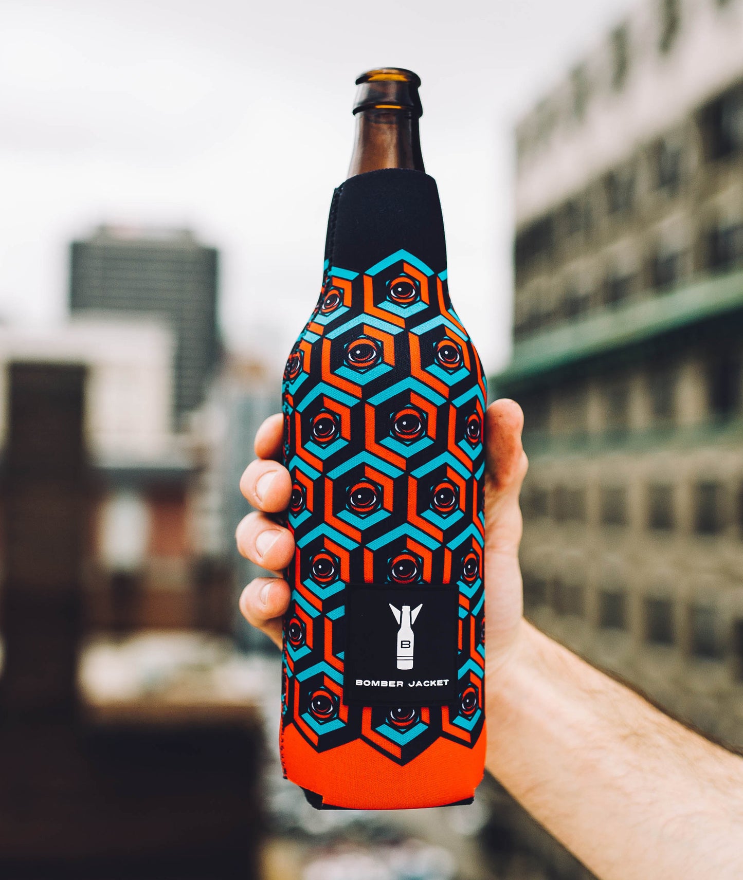 22oz. EYEZ BOMBER JACKET - Custom Beer Coozie